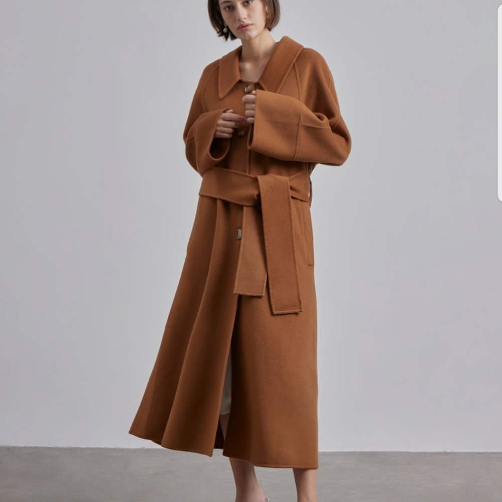 NWT Button Up Collar Silk Wool Blend Coat (Bronze) - Silk Maison - Picture 1 of 14